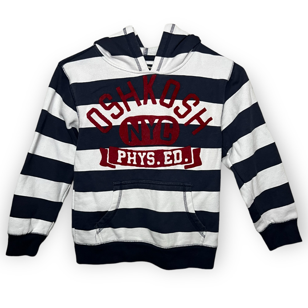 Oshkosh NYC Phys. Ed. Blue & White Striped Long Sleeve Hoodie Size 8